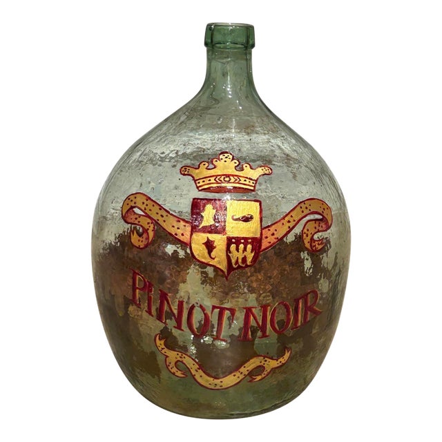 Hand Painted Antique Demi John Bottle From Normandy, France, ‘Pinot Noir’, Original Crate For Sale