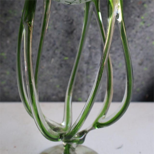 1970s Mid Century Vintage Artistic Green Big Glass Vase, Poland For Sale - Image 4 of 6