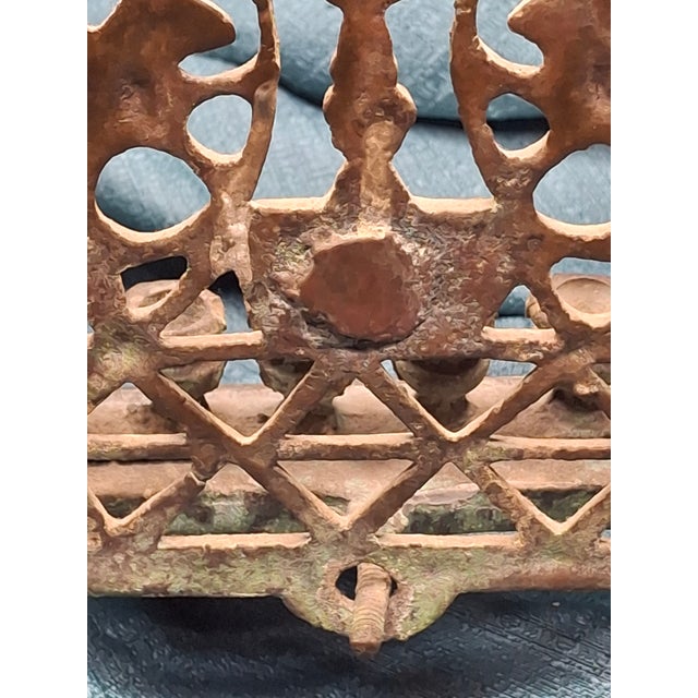 Antique Early 19thC Polish Brass Bench Menorah Lions Eagle Hanukkah Lamp Rare For Sale - Image 9 of 18