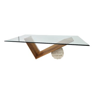 Valentino Coffee Table in Glass, Wood and Travertine by Cattelan Italia, 1990 For Sale
