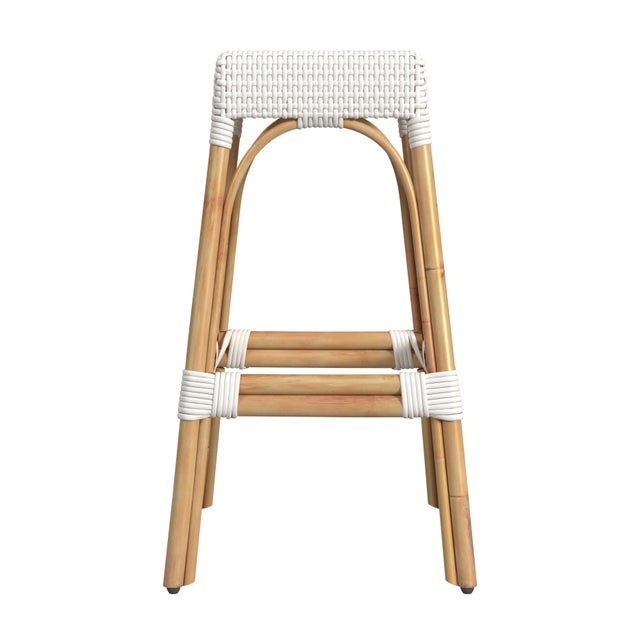 2020s Robias 30 in. Seat Height Rectangular Rattan Backless Bar Stool, Glossy White/ Natural Rattan Frame For Sale - Image 5 of 7