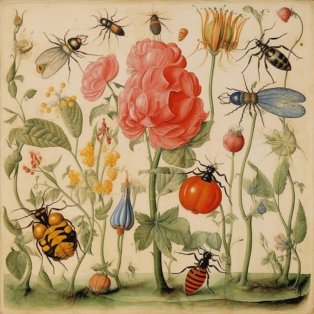 Gallery Wall Installation 'Insects and Flowers' Botanical Floral Prints | Unframed For Sale - Image 4 of 8
