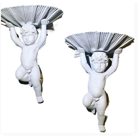 Vintage Mid 20th Century Metal Cherub Wall Sconces - a Pair For Sale - Image 4 of 4