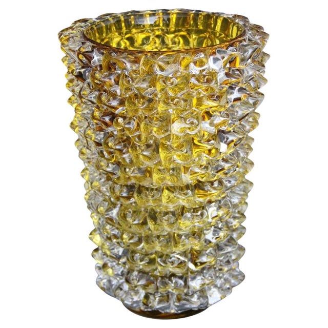 Murano Glass Vase in Orange-Amber Color Decorated with Rostrato Points in the style of Barovier, 2000 For Sale - Image 11 of 11
