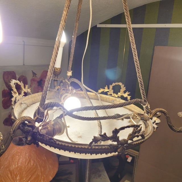 Early 20th Century Art Nouveau Ceiling Lam in Alabaster and Gilt Bronze, France, 1930s For Sale - Image 12 of 18