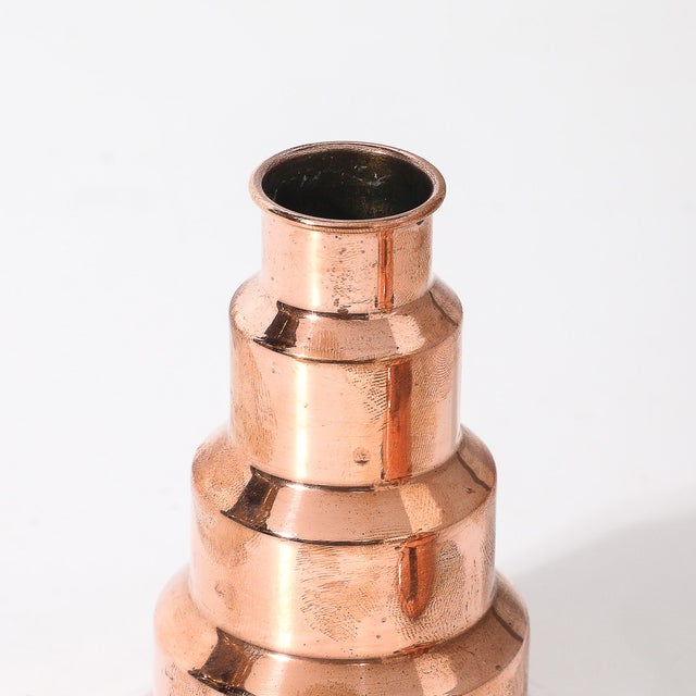 Revere Copper and Brass Inc. Art Deco Machine Age Skyscraper Style Candleholders in Copper Signed Revere For Sale - Image 4 of 9