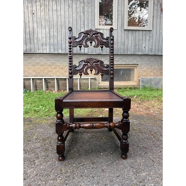 Set of 6 Antique Renaissance Gothic Style Oak Carved Dining Chairs For Sale - Image 10 of 18
