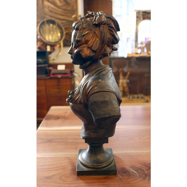 Mid 19th Century Antique 1800s Bronze Bust of Woman With Bonnet For Sale - Image 5 of 6
