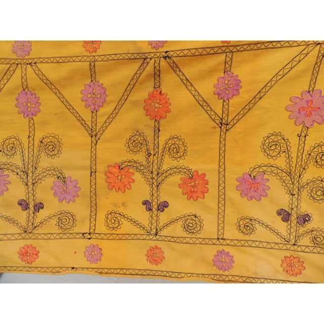 Vintage Yellow and Black Embroidery Suzani Textile Panel. For Sale - Image 4 of 4