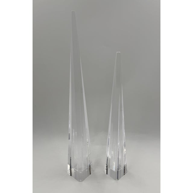 Charles Hollis Jones Charles Hollis Jones Signed Lucite Obelisk Sculptures, Pair, 1974 For Sale - Image 4 of 15
