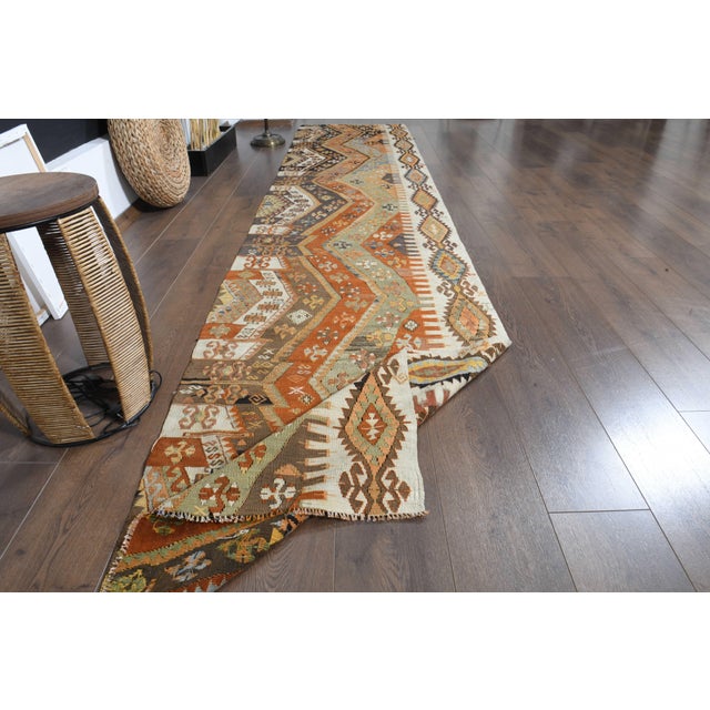 1970s Vintage Handmade Wool Cotton Orange Runner Rug For Sale In San Francisco - Image 6 of 11
