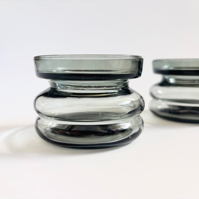 Mid-Century Modern MCM Gray Hooped Glass Candle Holders by Cascade, England - Set of 2 For Sale - Image 3 of 7