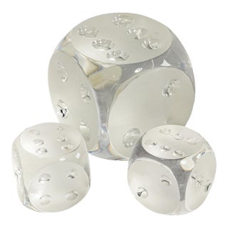 Mid Century Modern MCM Glass Sculpture Vintage Oversized Crystal Dice Set Decorative Paperweight Game Room Home Decor For Sale