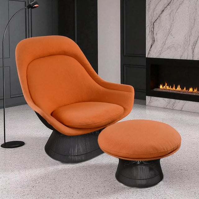 Mid-Century Modern 1972 Original Warren Platner for Knoll Orange Easy Chair and Ottoman For Sale - Image 3 of 13