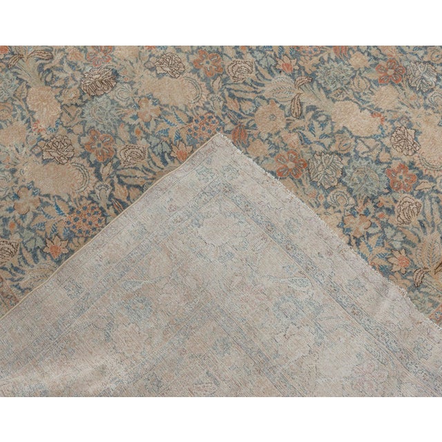 Authentic Persian Tabriz Beige Blue Handmade Wool Rug For Sale - Image 4 of 8