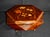 Vintage: 1960's Music Jewelry Box has a Hexagon Shape Made by Sorrento. Inlaid Walnut & Exotic Woods with a Floral Motif....