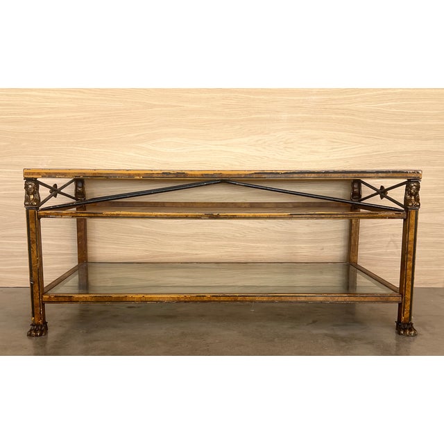 Mid-Century Modern Midcentury Brown Metal Rectangular Coffee Table With Two Tier Glass 1970 For Sale - Image 3 of 9