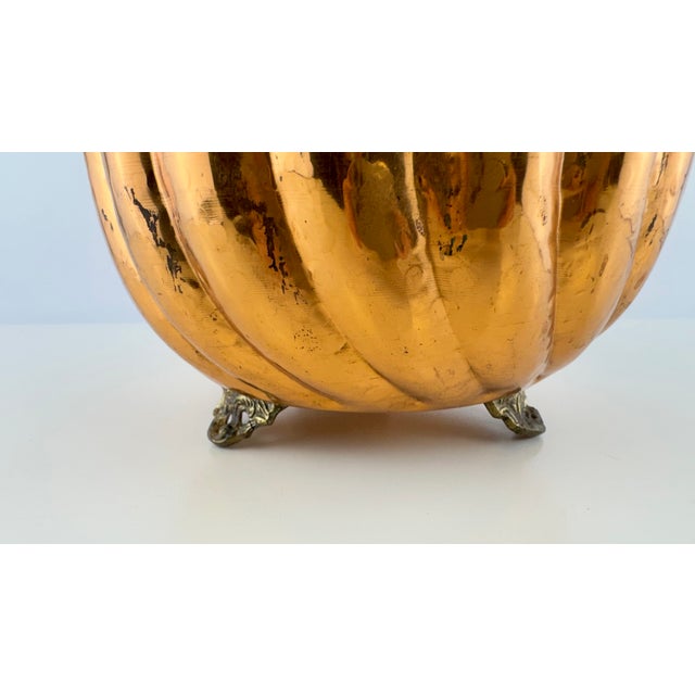 Farmhouse Vintage Hammered Copper Footed Planter With Scalloped Rim For Sale - Image 3 of 7