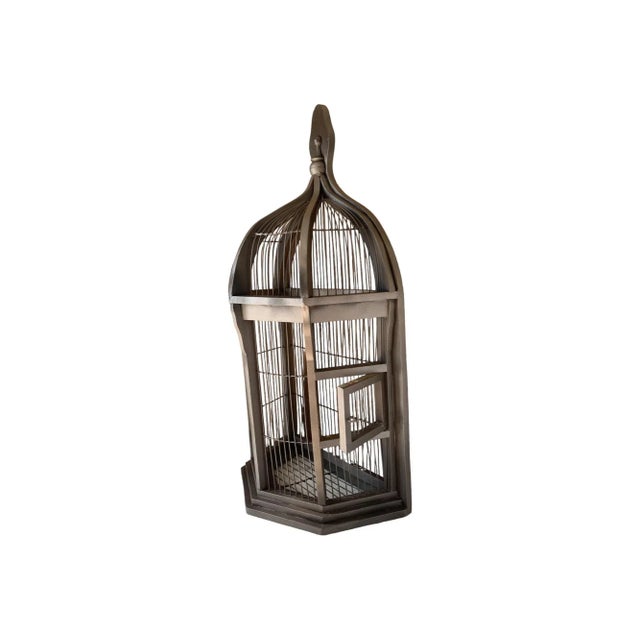 Vintage Half Octagonal Wood and Wire Bird Cage For Sale - Image 4 of 7