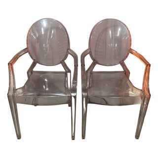 Pair of Kartell Louis Ghost Clear Armchairs, Marked Kartell For Sale