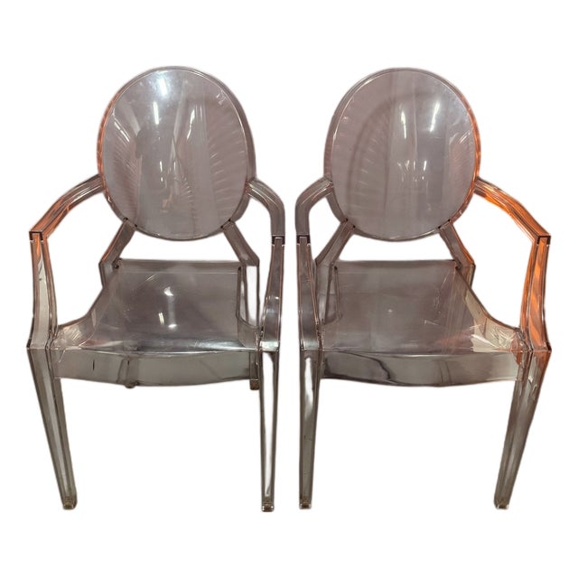 Pair of Kartell Louis Ghost Clear Armchairs, Marked Kartell For Sale