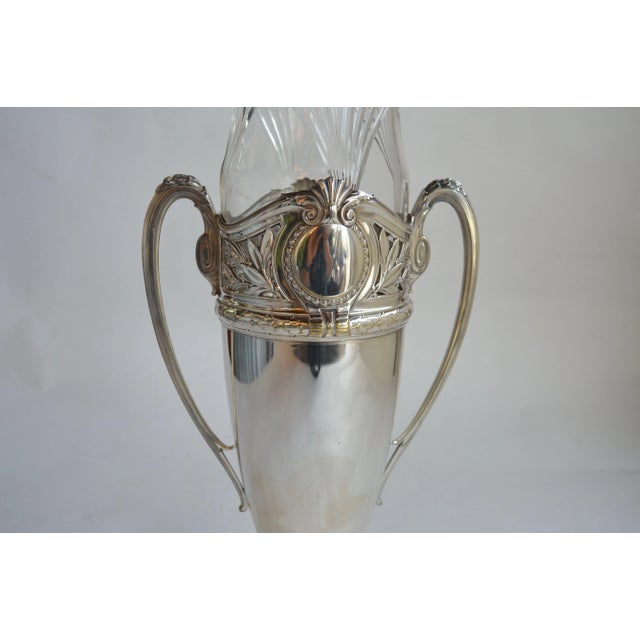 Victorian Pair of Tall Silver Victorian Urn Form Vases With Glass Insert. For Sale - Image 3 of 11