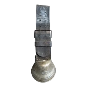 1900s Bronze Cowbell on Leather Strap Bell