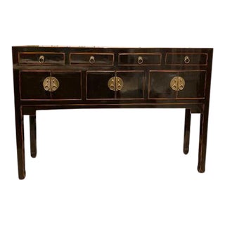 Asian Black Shiny Lacquer Ex Beijing Console Table For Sale