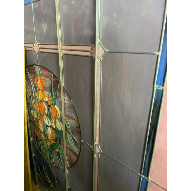 Antique Stain Leaded Floral Glass Window Church For Sale - Image 10 of 10