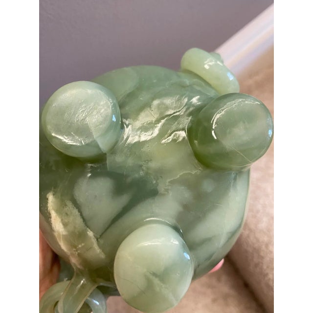Gemstone Antique Solid Jade Handcarved Footed Bowl For Sale - Image 7 of 9