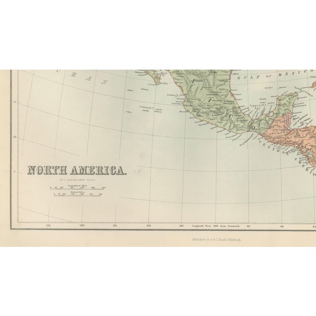 Black Antique North America Map from Bartholomew, 1884 For Sale - Image 8 of 10
