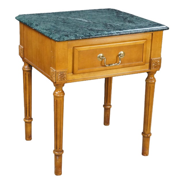 Vintage Century Furniture Louis XVI Neoclassical Style Maple Green Marble Side Table 25" For Sale