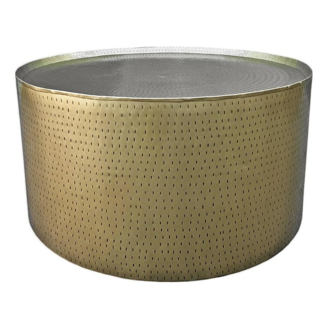 Hammered Brass Drum Coffee Table For Sale