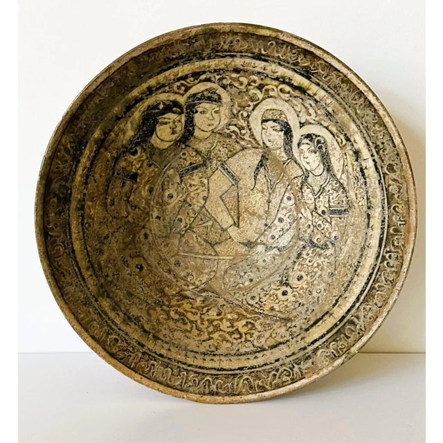 Islamic Pottery Bowl with Figurative Paint Kashan Ware For Sale - Image 9 of 12