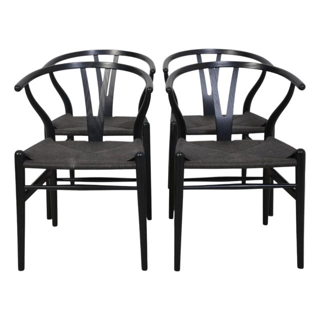CH24 Wishbone Chairs in Black Lacquered Oak from Hans Wegner, 2000s, Set of 4 For Sale