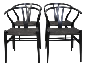 CH24 Wishbone Chairs in Black Lacquered Oak from Hans Wegner, 2000s, Set of 4