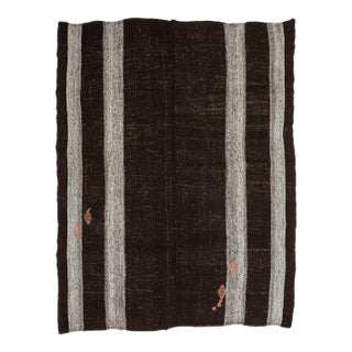 Mid 20th Century Brown & Gray Vintage Goat Hair Kilim Rug For Sale