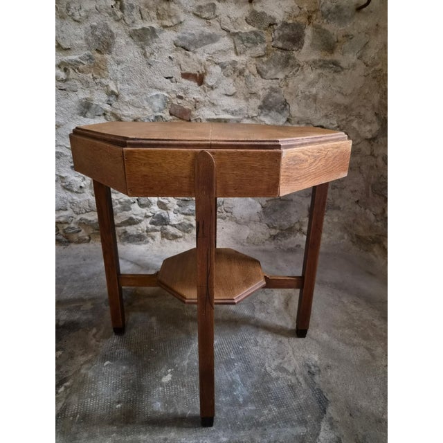 1920s Antique Art Deco Amsterdam School Oak Side Table, 1935 For Sale - Image 5 of 17