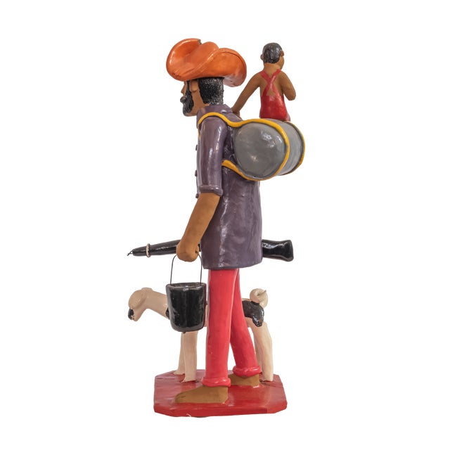 Folk Art Vintage Brazilian Folk Art Hand-Painted Clay Sculpture "O Retirante" (The Migrant) by Antônio Rodrigues For Sale - Image 3 of 5