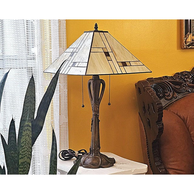 Mission-Style Tiffany Stained Glass Table Lamp by K L Lighting For Sale - Image 16 of 18