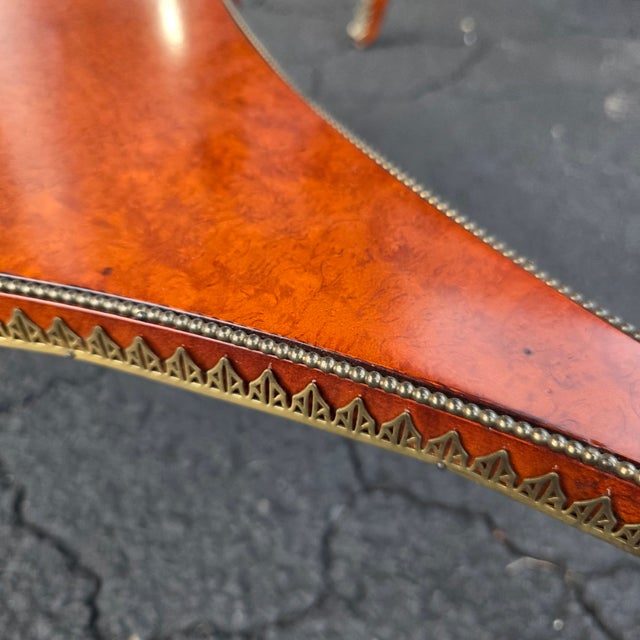 Pair of Mid 20th Century John Widdicomb Neoclassical Figured Burlwood Side Tables With Brass Galleries and Bronze Ram's Head Mounts For Sale - Image 11 of 13