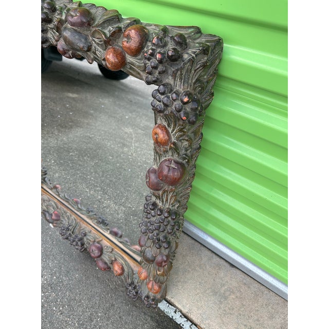 Rustic Vintage Chunky Carved Square Mirror With Fruit and Foliage For Sale - Image 3 of 9