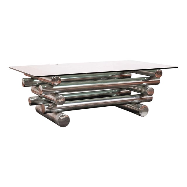 Vintage Coffee Table in Glass and Chrome Metal, 1970s For Sale