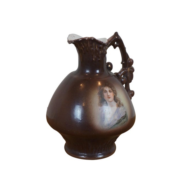 Art Nouveau era hand-painted Austrian portrait vase. Features a young woman along the front in half-bust format, marked...