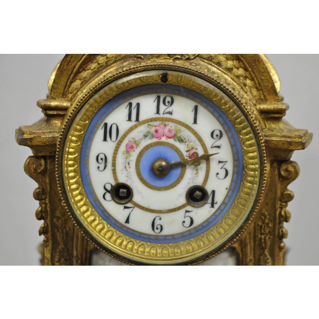Early 20th Century S. Marti Medaille De Bronze Gold French Victorian Porcelain Figural Shelf Clock For Sale In Philadelphia - Image 6 of 12