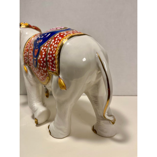 Hollywood Regency Vintage Rudolf Kammer Volkstedt Germany Hand Painted Elephant Porcelain Figurine For Sale - Image 3 of 11