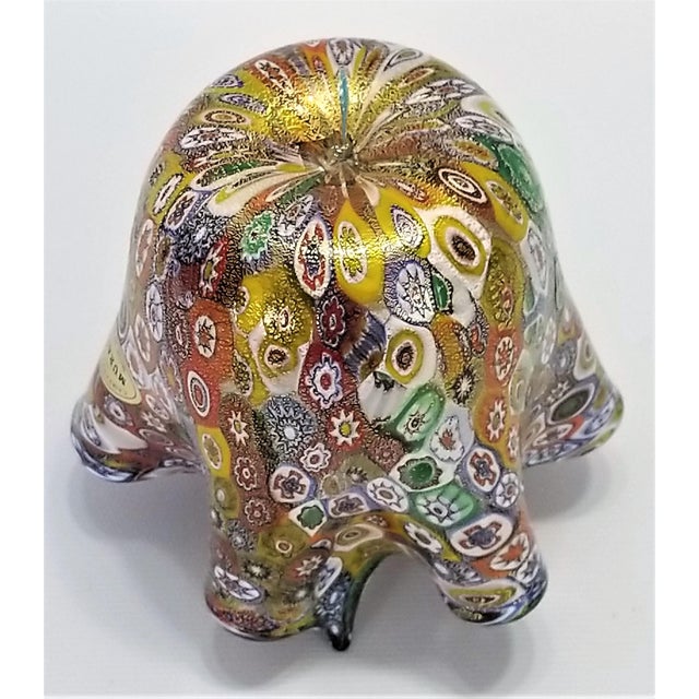 Vintage Murano Glass Hankerchief Vase - Millifiori and Gold by Campanella- Signed - Italy Italian Palm Beach Boho Chic Mid Century Modern For Sale - Image 10 of 13
