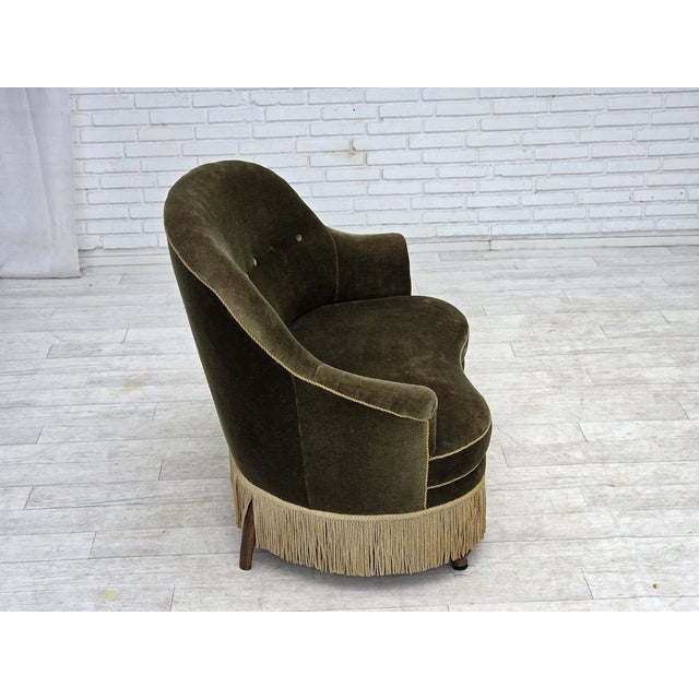 Wood Danish 2-Seater Sofa in Green Furniture Velour, 1960s For Sale - Image 7 of 18