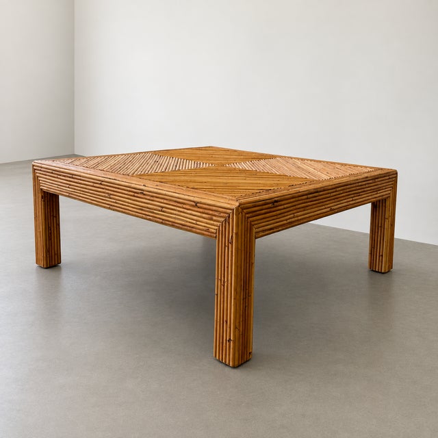 Wood Vintage 1970s Pencil Reed Rattan Coffee Table Square Mid Century Modern For Sale - Image 7 of 10