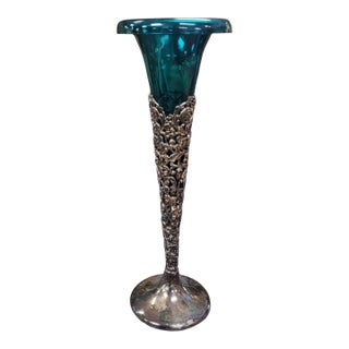 Fine Antique Sterling Silver Trumpet Vase For Sale